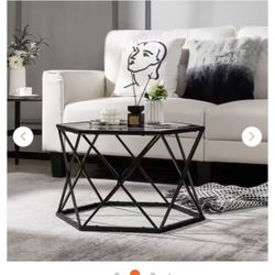 Coffee Table Geometric Glass Modern W/Tempered Glass Top & Metal LegsLiving Roo