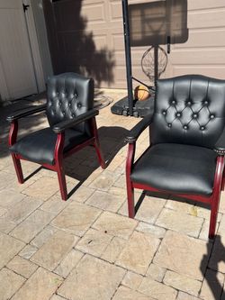 Set of 2 Black Tufted Office / Guest Chairs – Wood Frames