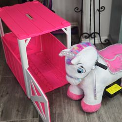 Unicorn Plush Ride And Stable With Charger - Preowned