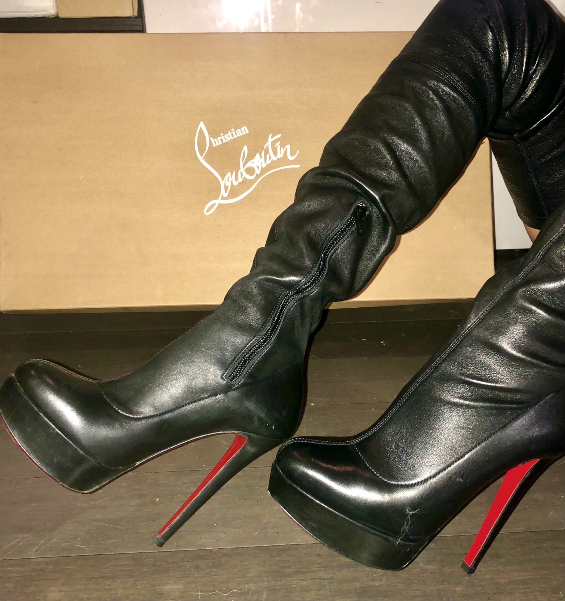 Christian Louboutin Gazolina 140 Leather Thigh High Boots (sz 5.5)