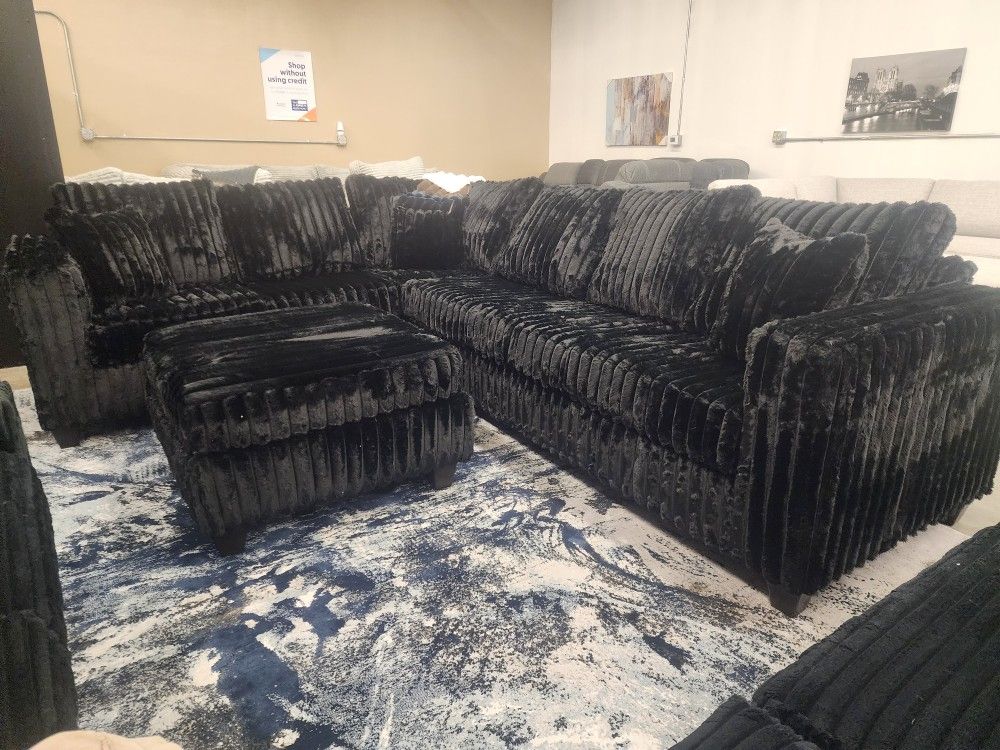 WANT QUALITY? Brand New Byers Market Wham Black VERTICAL Thick Corduroy 2pc Sectionals *TAX INCLUDED*