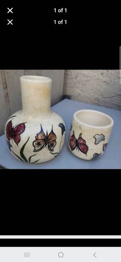 Ceramic Vase and Cup Set with Butterfly Design or 6" kissing angel set