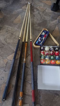 Pool Cue Set with Balls and Triangle Rack