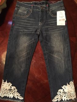 Girls jeans with white lace size 14