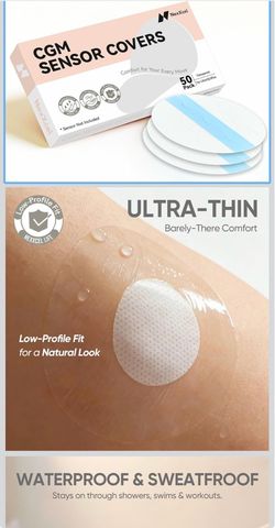 NeXxcel Sensor Covers for Freestyle Libre 3 & 3 Plus, Waterproof Adhesive Patches with No-Glue Center, Ultra-Thin Clear Film for Swimming, Shower & Wo