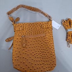 Beautiful Mustard Colored Ostrich Crossbody Purse