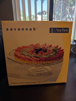 Anchor Hocking Company Savannah Clear Glass Pedestal Platter Cake Stand 12″ Round