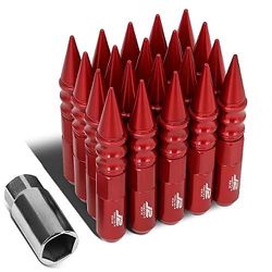 Aluminum Red M12 x 1.5 20Pcs L: 123mm Spiky Cap Lug Nut w/Socket Adapter