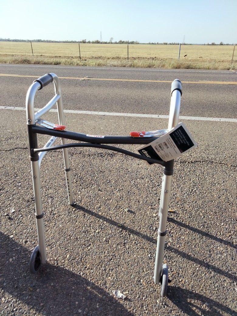 Brand New "Drive" Foldable Delux Two Button Walker W/ 5" Wheels