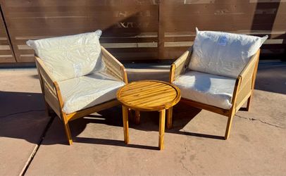 NEW 3-Piece Patio Conversation Set with Ivory White Cushions