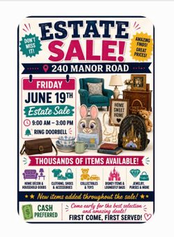 🏡🔥 ESTATE SALE – FRIDAY, JUNE 19TH! 🔥🏡  📍 240 Manor Road