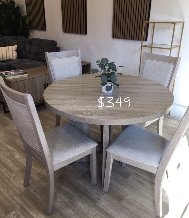 5-pc Round Dining Table Set Light Gray