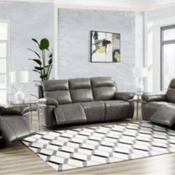 Atticus Top Grain Leather Reclining Sofa Set . 3-2-1 Config