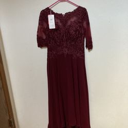 A-Line Scoop Illusion JJHouse Mother of The Bride Dress (Medium - Burgundy)