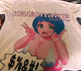 graphic T-shirt featuring anime-style artwork and text