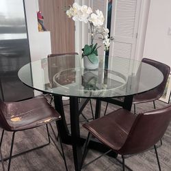 Modern Glass Round Dining Table Set with 4   Chairs