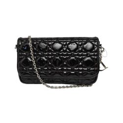 DIOR Lady Dior black patent leather shoulder bag