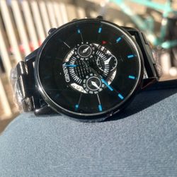 Black Colored Mens Calendar Clock  Watch  Stainless Steel