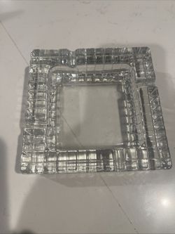 Vintage MCM Checkered Ashtray Art Deco Heavy Cut Glass