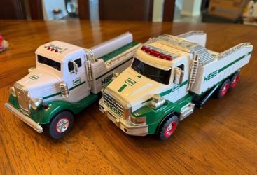 2 Hess Vehicles with Lights & Sounds - Flatbed Truck & Dump Truck - Work