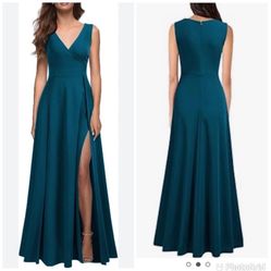 New MUSHARE  V Neck Sleeveless Formal Dress Long Cocktail Party Prom Teal Dress Sz-XXL 