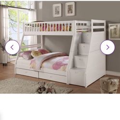 White Bunk Bed Twin Over Full With Storage