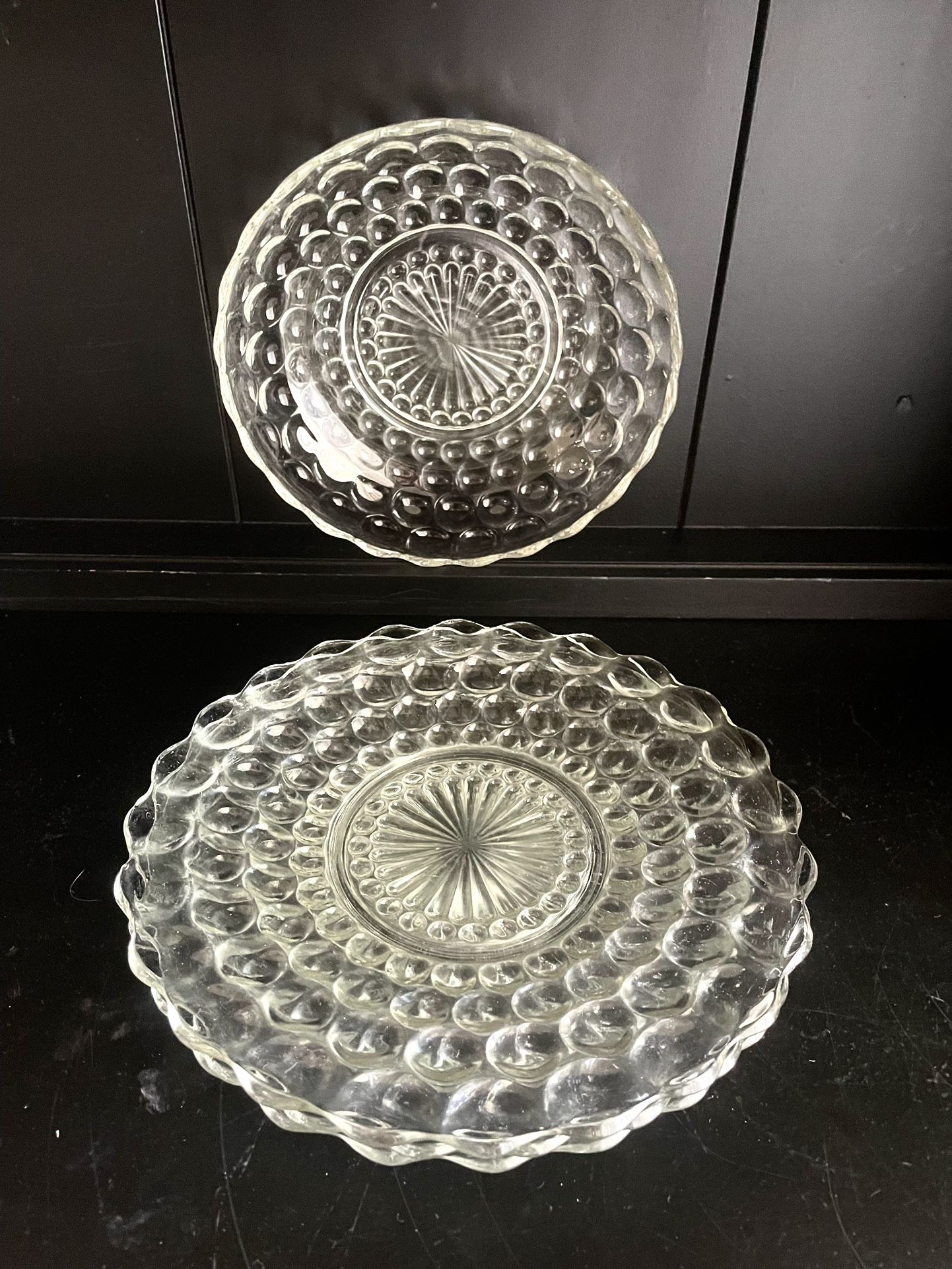 Vintage Anchor Hocking Depression Glass Clear Bubble 8" Bowl and 3 plates