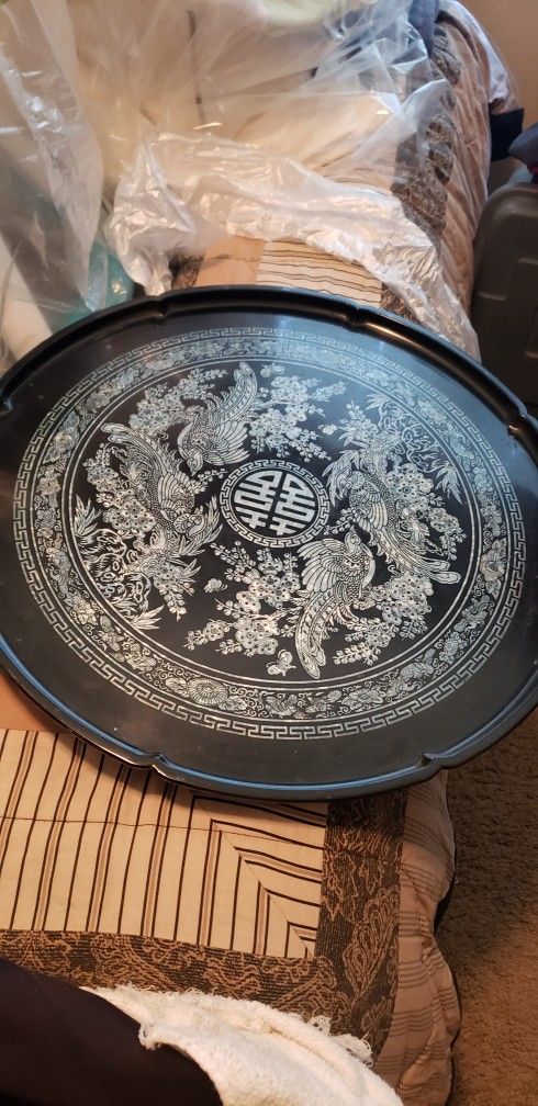 Vintage Korean Mother Of Pearl Inlay Folding Tea Table