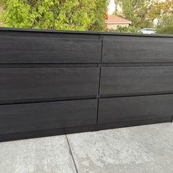 Black 6 Drawer Modern Dresser Chest of Drawers Furniture Excellent Condition 