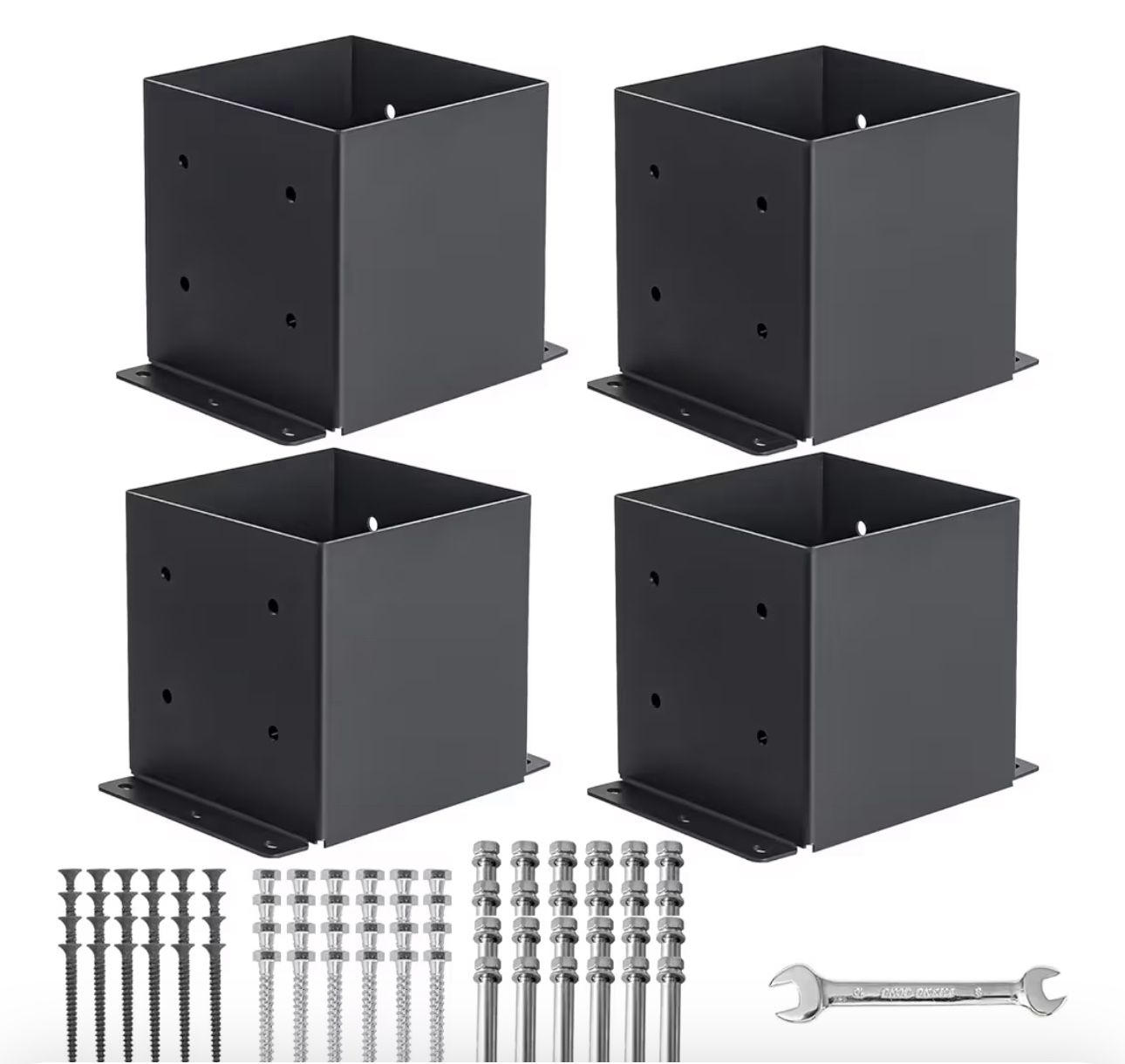 (4444-92) 6x6 Post Base 4 Pcs, (Inner Size 5.6x5.6) Post Brackets Kit, Heavy Duty Black Metal Powder-Coated Post Anchor Outdoor Framing Module Fit for