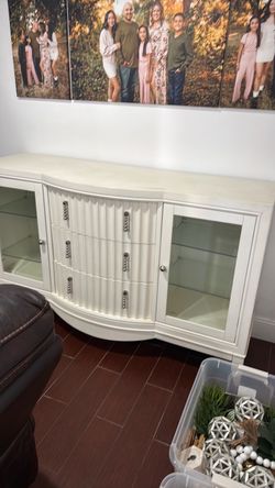 White Sideboard Buffet Cabinet with Glass Doors