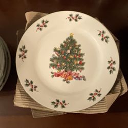 Vintage Christmas Tree China by Century Porcelain Cups Bowls and Salad Plates