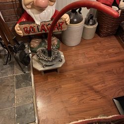 Large Country Primitive Red Candle with holder and wood stool