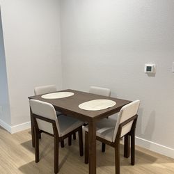 5pc dining set  Dark walnut w/beige 