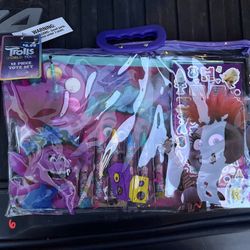 trolls journal, sticker, crayons and paint kit