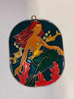 Mermaid Sun Catcher - 4 1/2" - Brass Plated Metal Frame with Epoxy Resin Fill