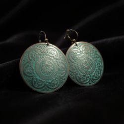 Dillards Copper and Turquoise Blue Mandala Disk Hook Earrings NWT