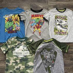 Kids Size 7 Marvel, Transformers Bumblebee, Dinosaur Shirts. All For $15