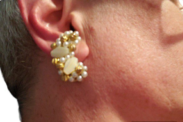 vintage Clip-on climber earrings in gold and white