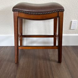Wooden Leather Brown Stool 