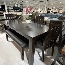 Brown Extension Table  Set with Bench