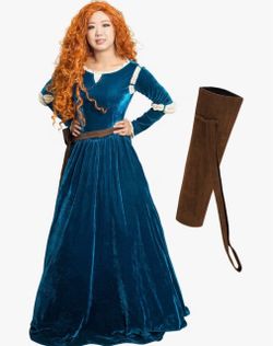 Plus Size Adult Princess Merida Brave Dress Costume / Renaissance Medieval Dress with Quiver and Wig