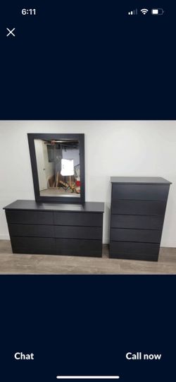 Dresser with mirror and chest – White, Black, and Gray