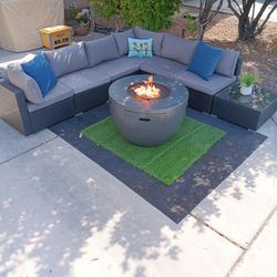 Patio Set Fire Pit And Wicker Furniture Set With Cushions