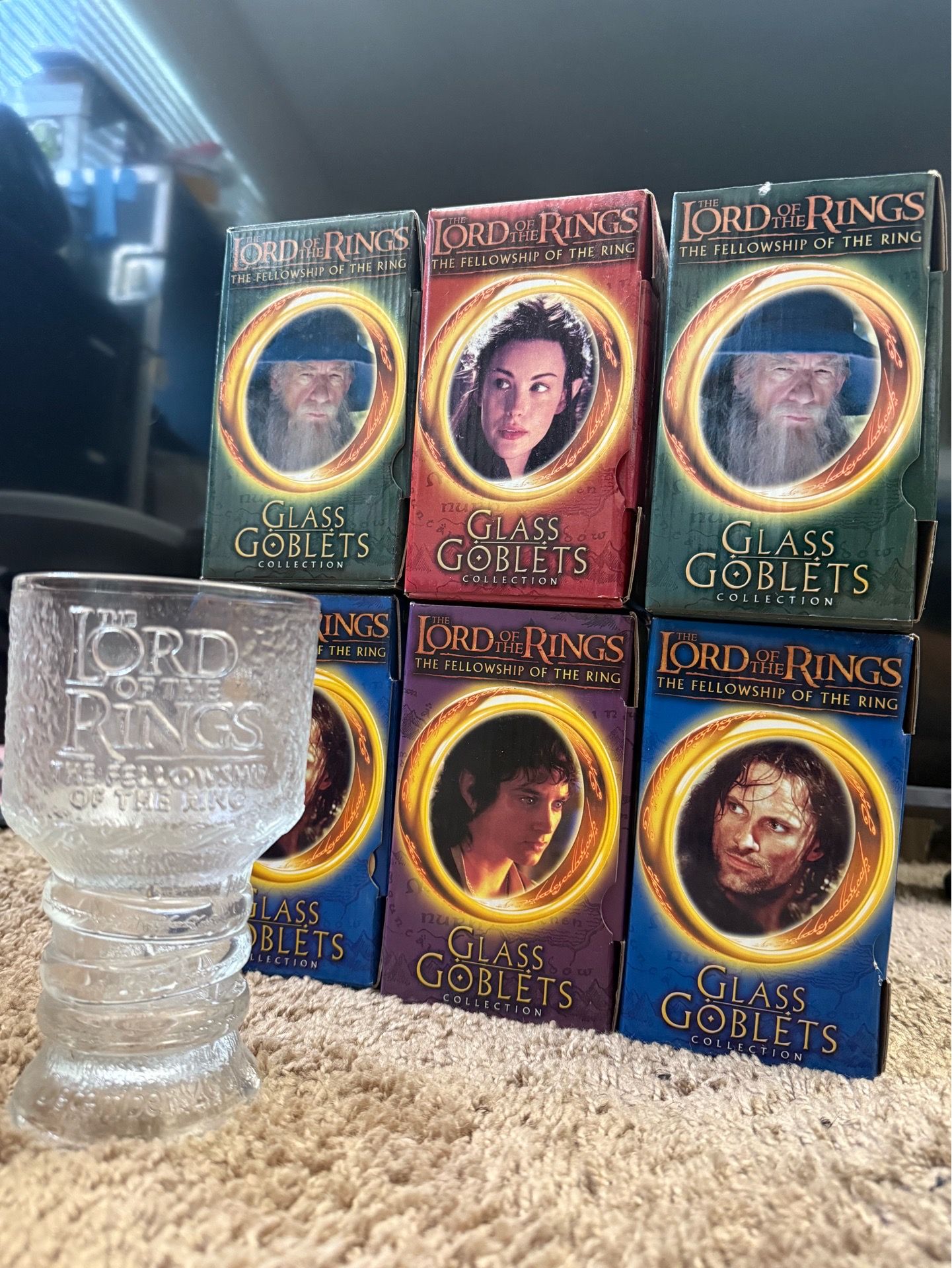 Lord of the Rings Glass Goblets Collection LOTR Aragorn Gandalf Frodo Arwen Boxed Lot