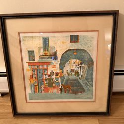 Curos "Market Place" Signed Numbered Lithograph COA Collier Art Framed