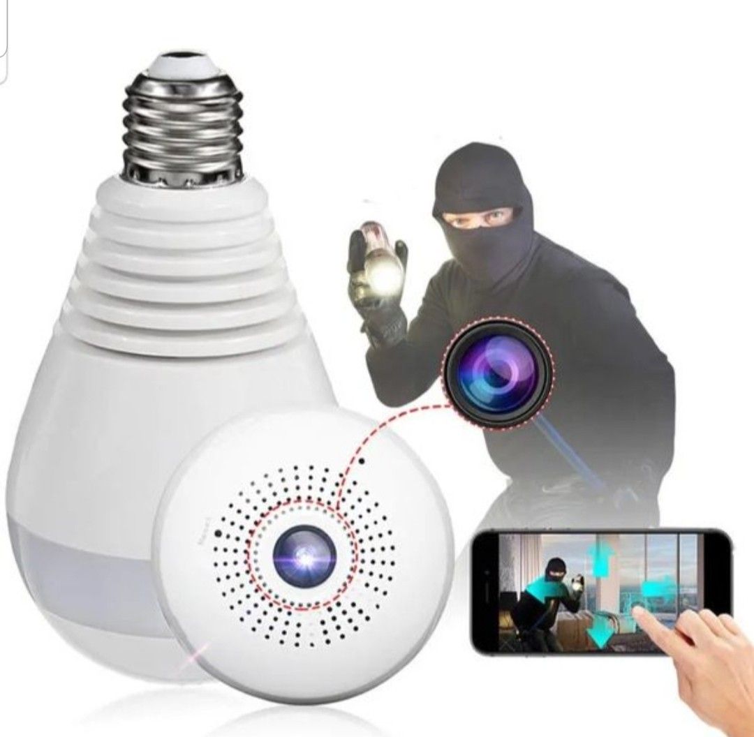 WiFi Light Bulb Camera, 360 VR Panoramic Wireless Bulb Security Camera,