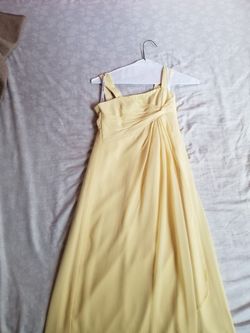Canary Long crinkle chiffon Bridesmaid dress with twist front.