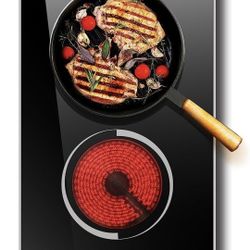 2 Burner Electric Cooktop - 12 Inch Built-in Two Burner Ceramic Cooktop, 3000W Electric Stove Top with Glass Protection Metal Frame, 99-MinTimer, Safe