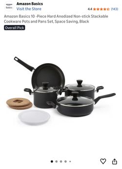 Amazon Basics 10 Piece Hard Anodized Non-stick Stackable Cookware Pots and Pans Set